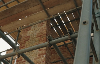 scaffold and ladder framing brick and flint work